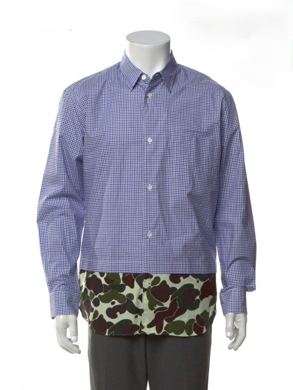 Comme des Garcons Purple Check Button-Up Shirt with Camouflage Hem